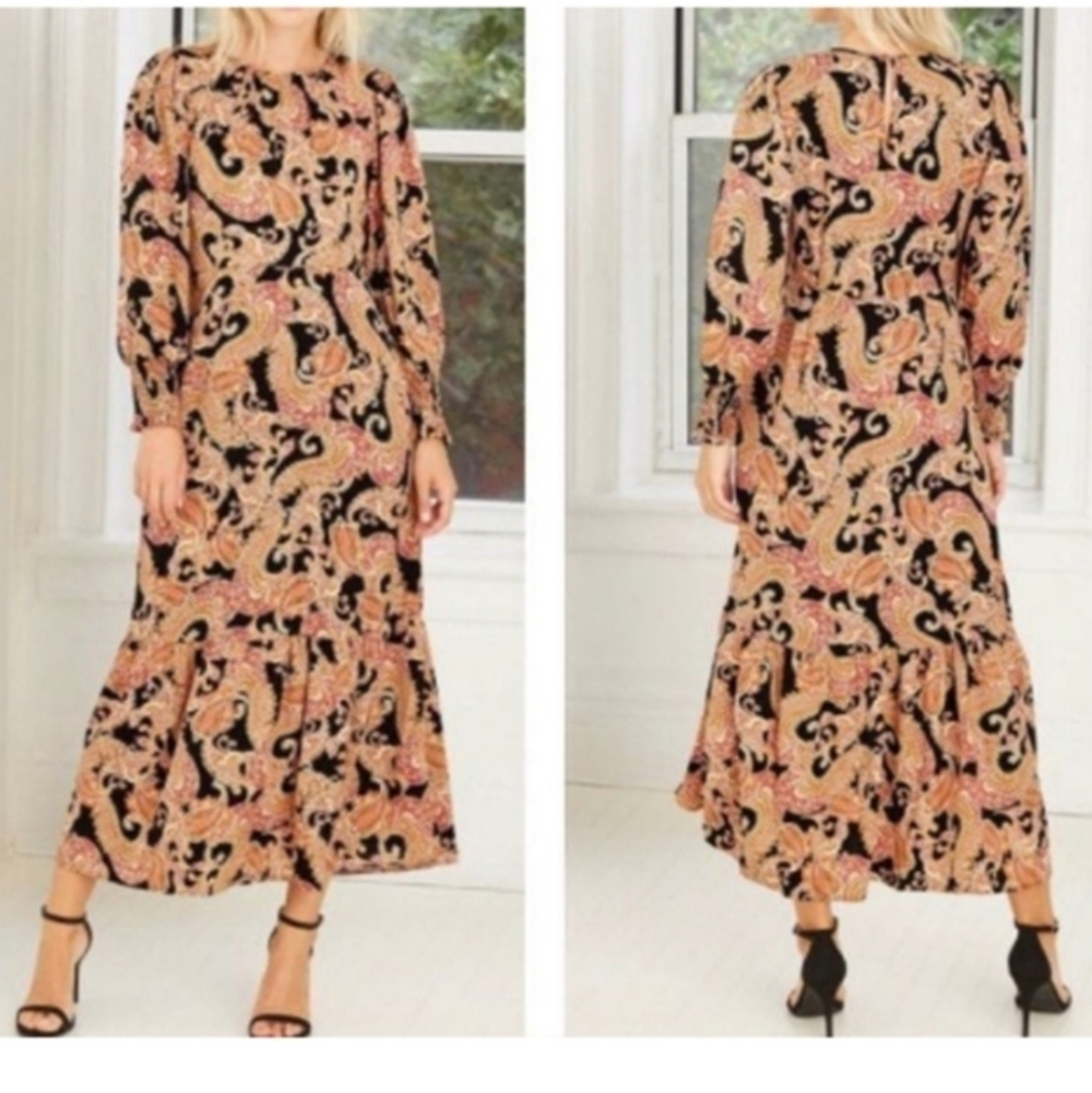 Who What Wear Paisley Maxi Dress Size Print Puff Long Sleeve Dress